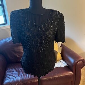Vintage Laurence Kazar  Black Beaded Women's Top